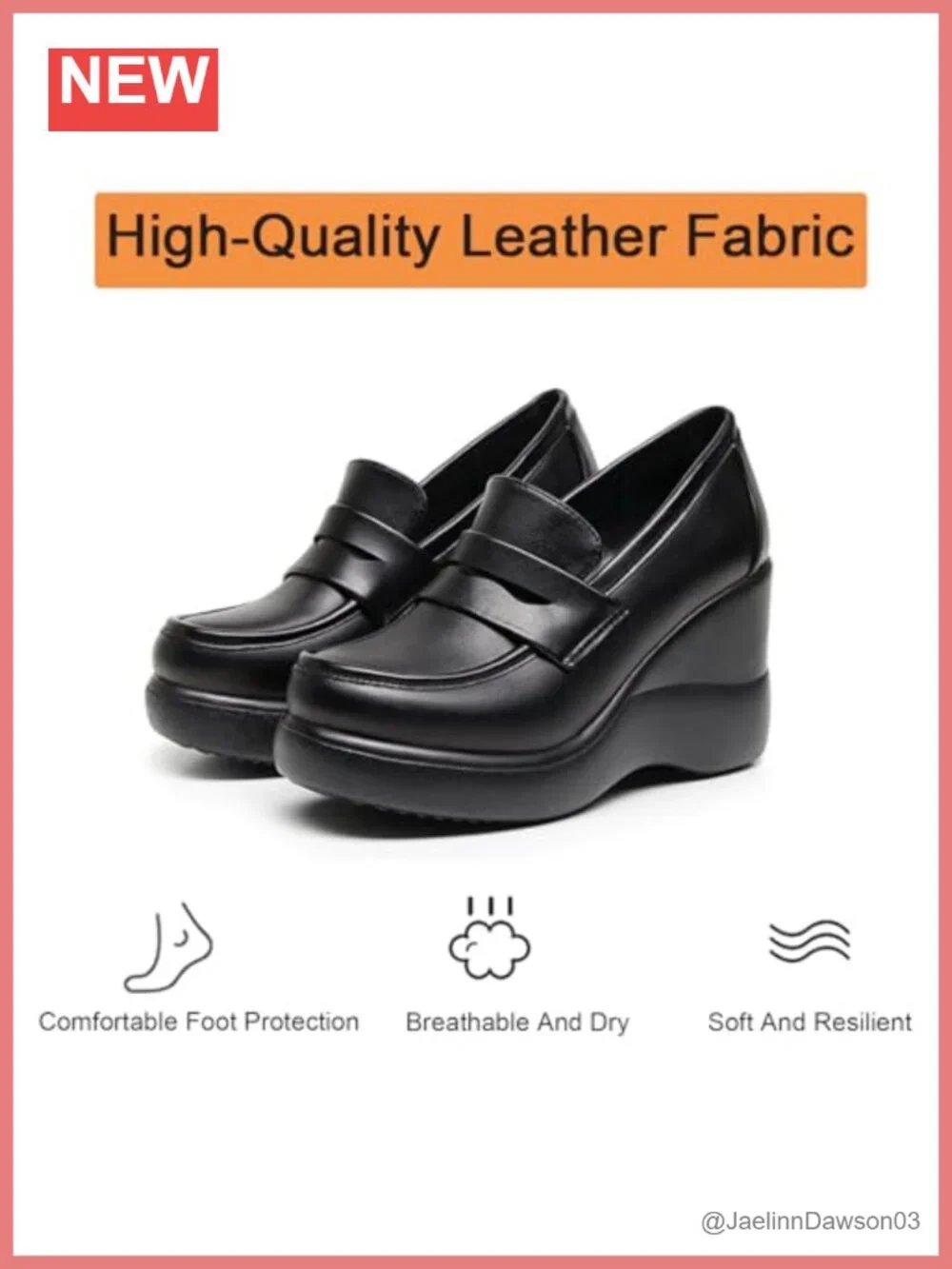 Women's Leather Round Toe Platform Wedge Loafers Slip On Comfortable